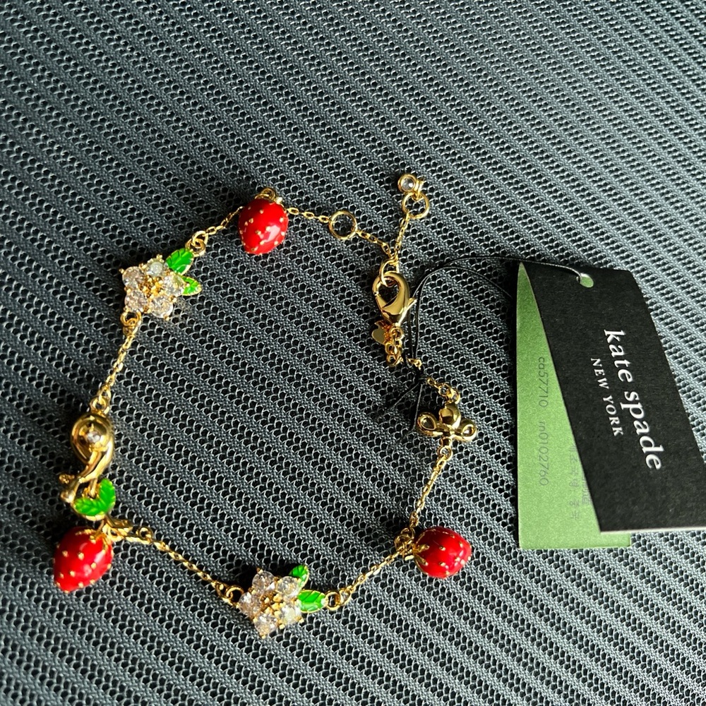 Kate Spade Gold Bracelet with Red and Green Charms